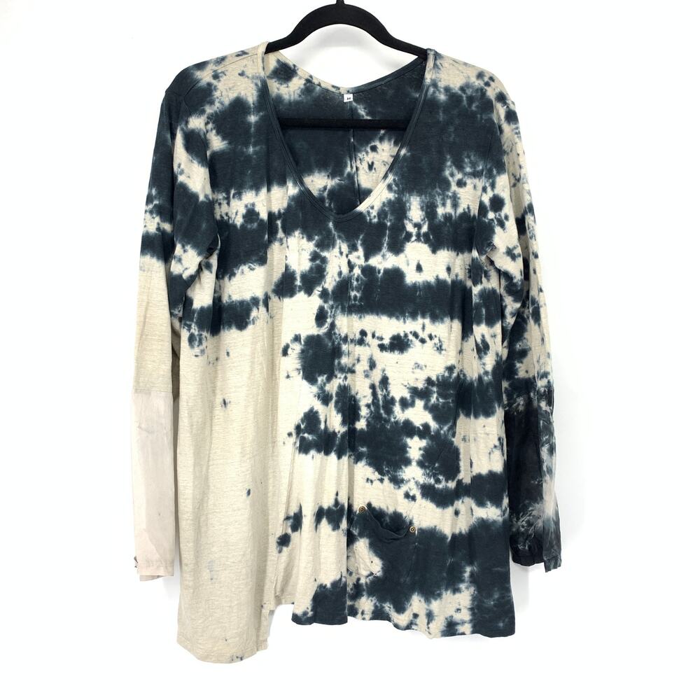 Johnny Was Pete & Greta V-Neck Long Sleeve Tie Dye Tunic Womens M Black Cream